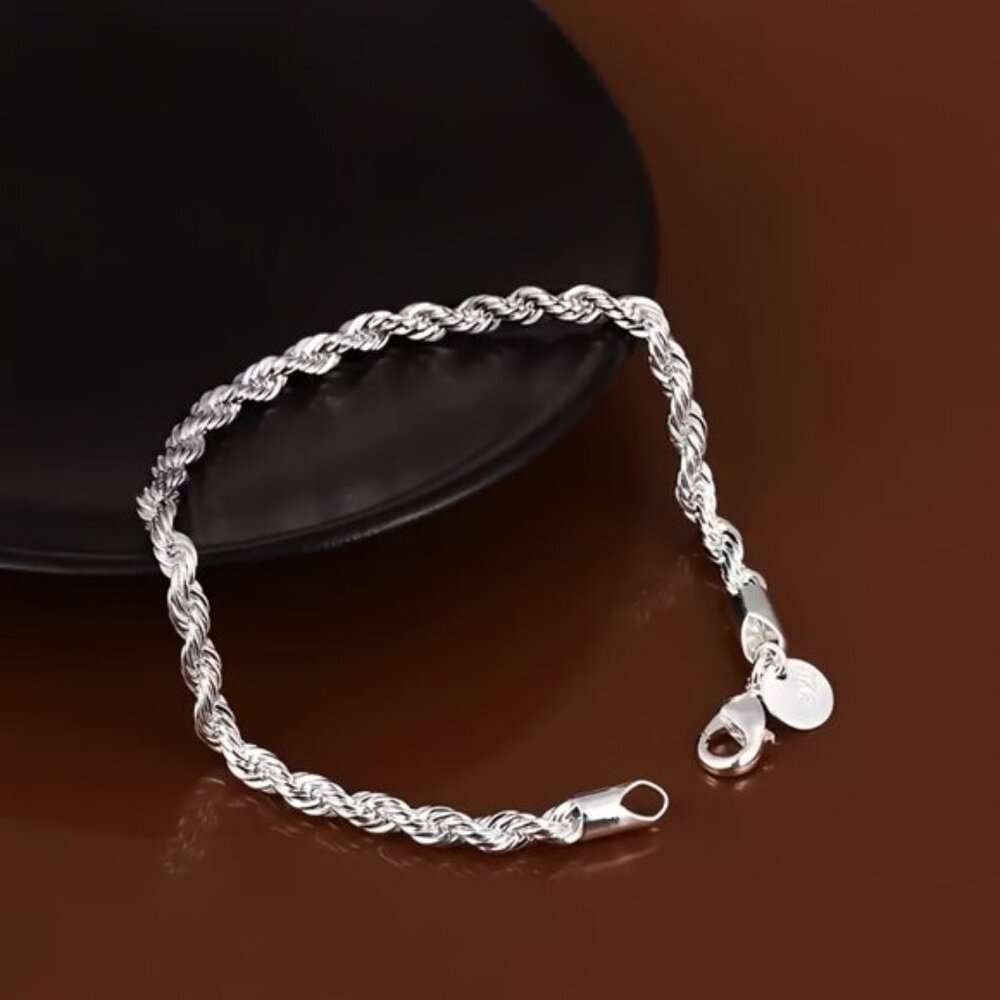 Chic 925 Sterling Silver Twisted Rope Bracelet - Picture 5 of 6